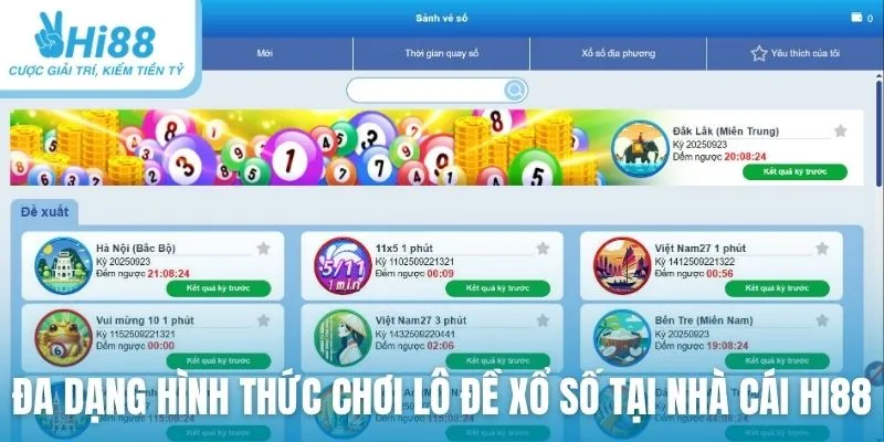 Đa dạng hình thức chơi lô đề xổ số tại nhà cái Hi88