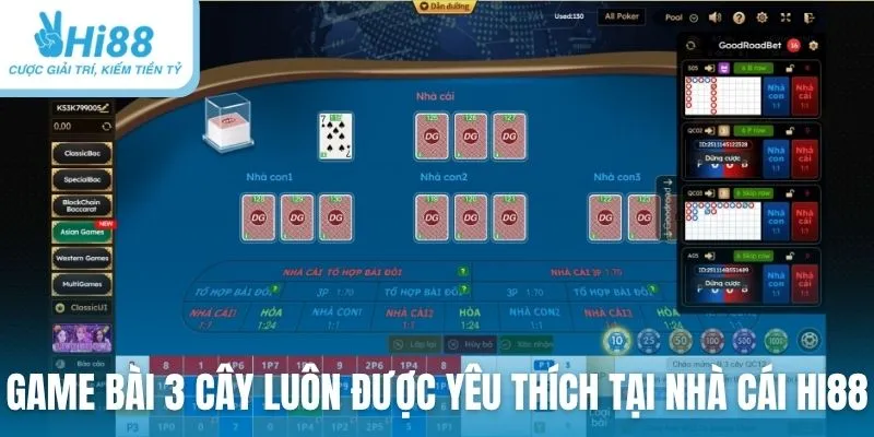 Game bài 3 cây luôn được yêu thích tại nhà cái Hi88