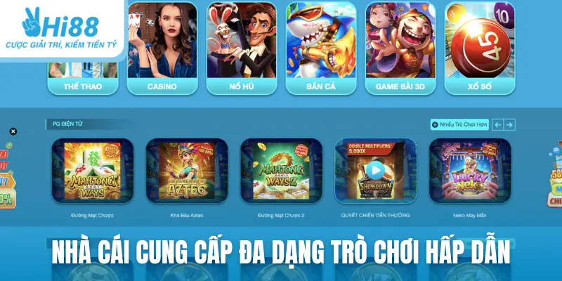 Nhà cái cung cấp đa dạng trò chơi đổi thưởng hấp dẫn