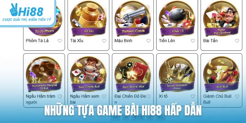 Những tựa game bài Hi88 hấp dẫn đỉnh cao