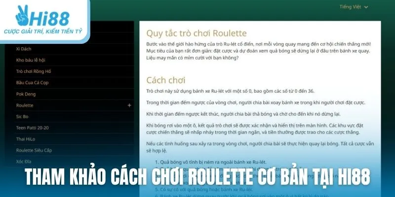 Tham khảo cách chơi Roulette cơ bản tại nhà cái Hi88