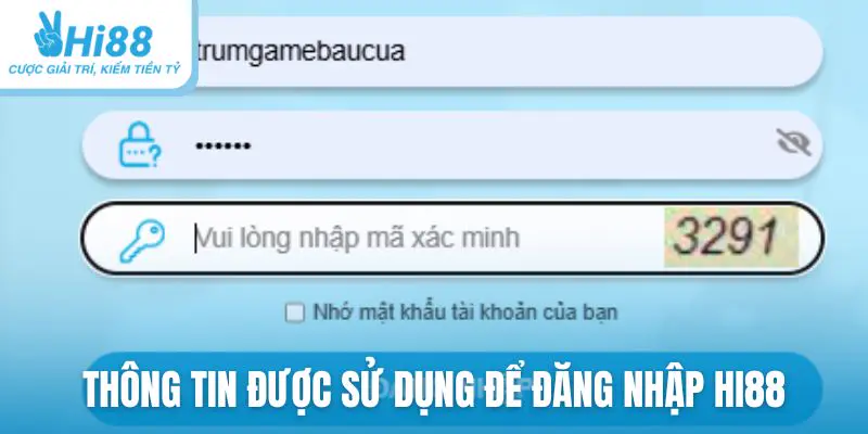 Một vài thông tin cơ bản được sử dụng để đăng nhập Hi88