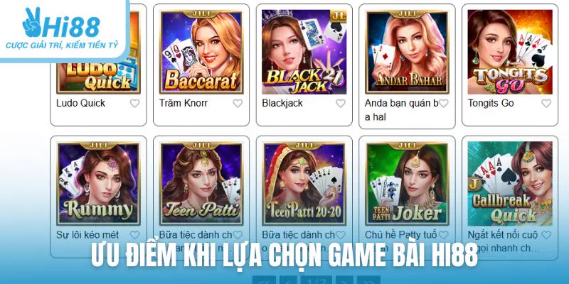 Ưu điểm khi lựa chọn game bài Hi88